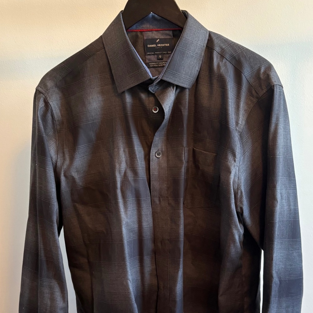 Men's Grey Stripped Long Sleeve Dress Shirt